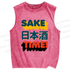 Unisex Sake Printed Washed Tank Top