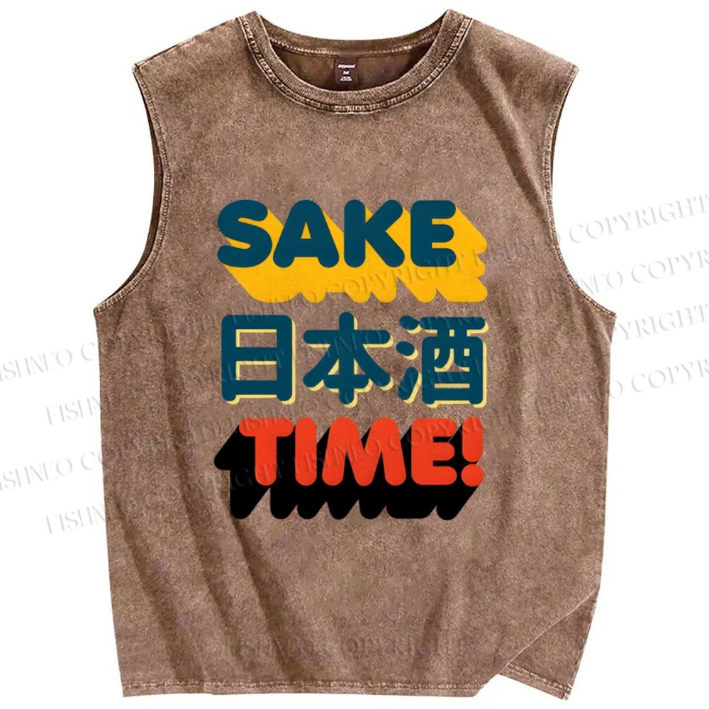 Unisex Sake Printed Washed Tank Top