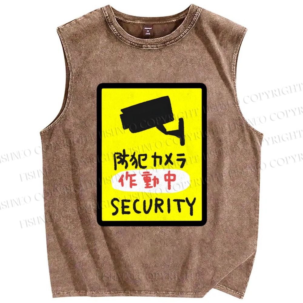 Unisex Security Printed Washed Tank Top