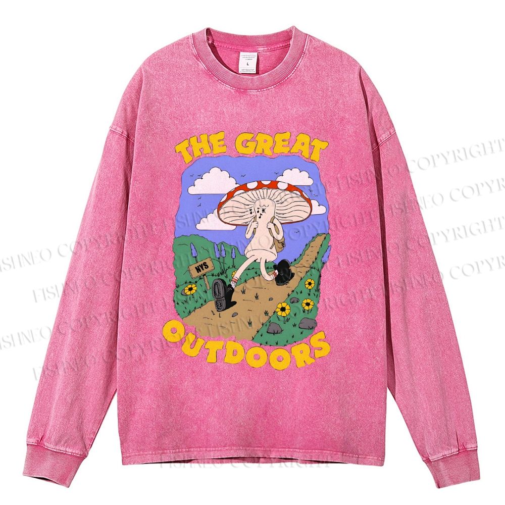 Unisex Casual Washed The Great Outdoors Printed Long Sleeve T-shirt