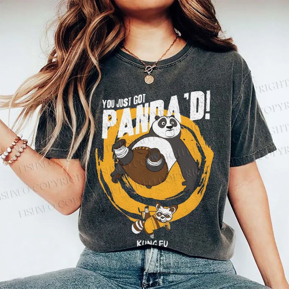 Unisex Panda Printed Washed Tee