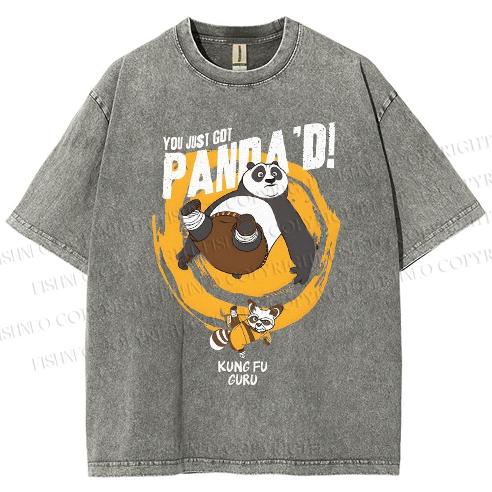 Unisex Panda Printed Washed Tee