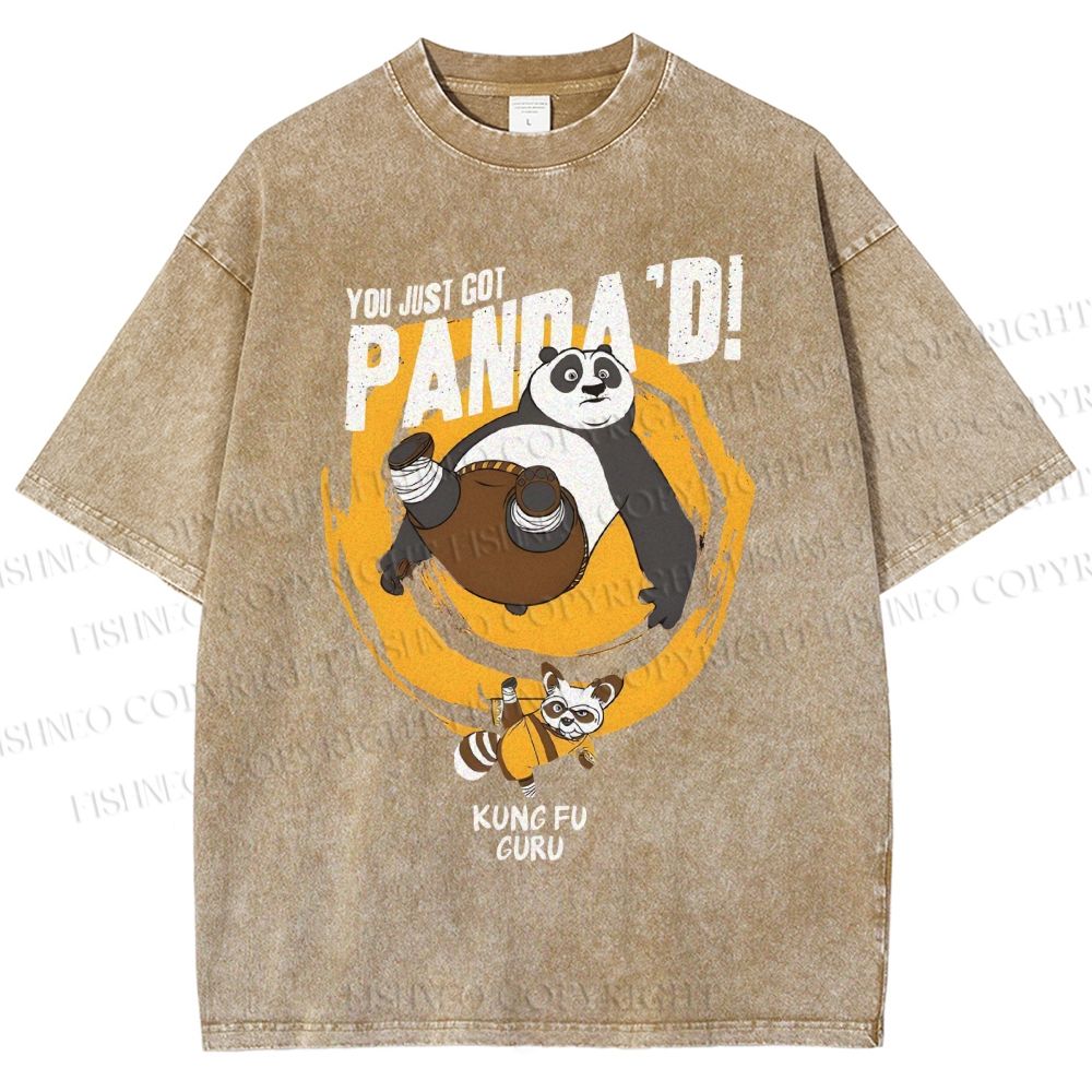 Unisex Panda Printed Washed Tee