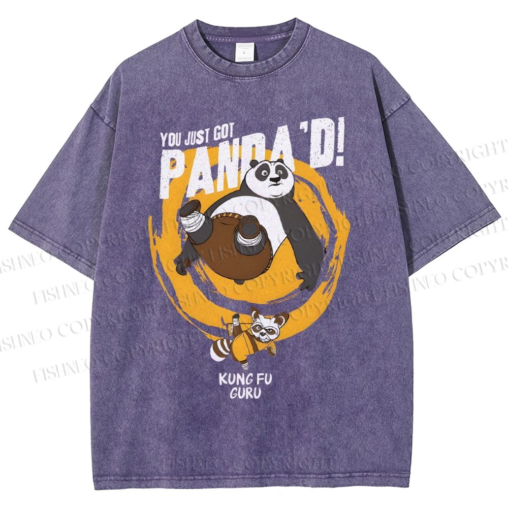 Unisex Panda Printed Washed Tee