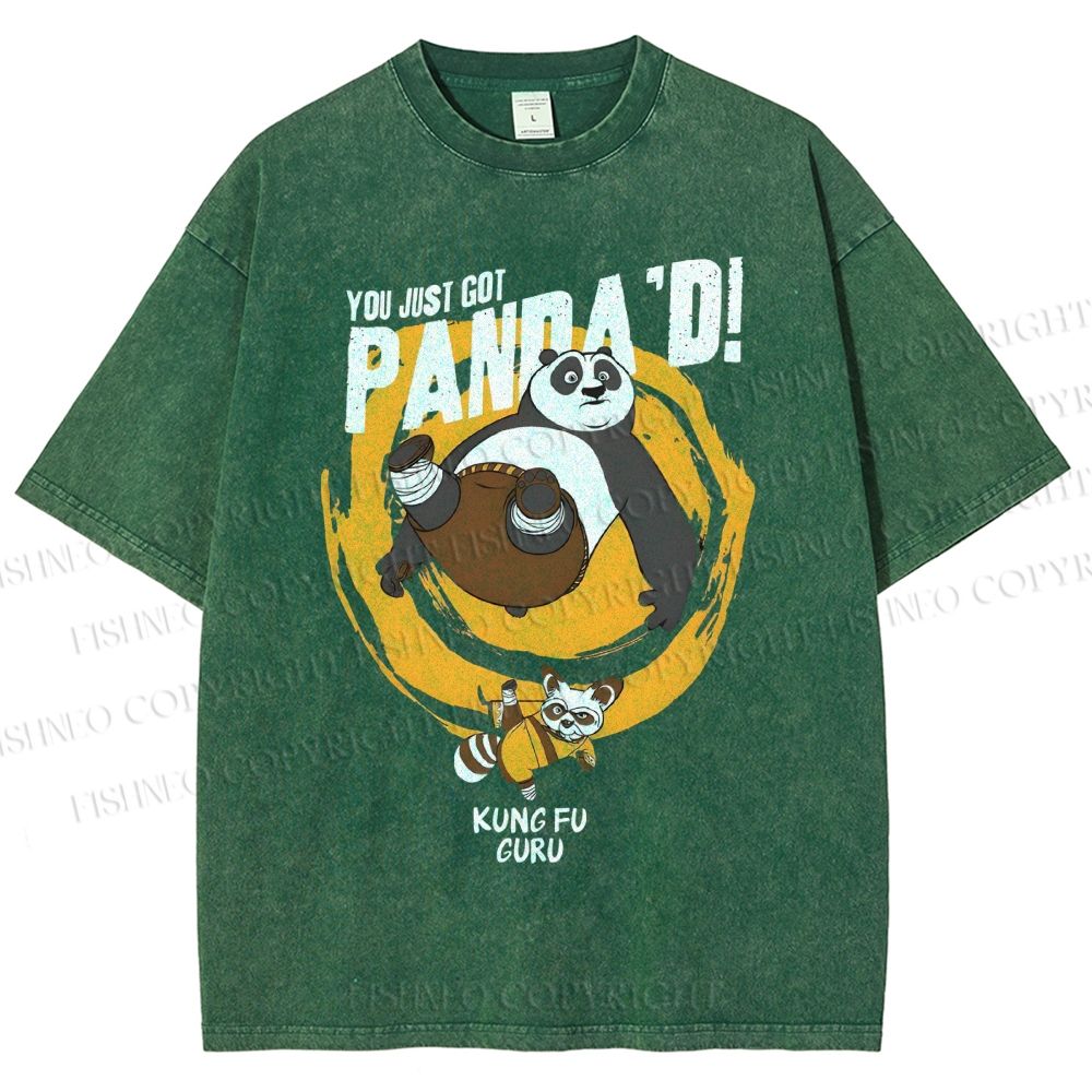 Unisex Panda Printed Washed Tee