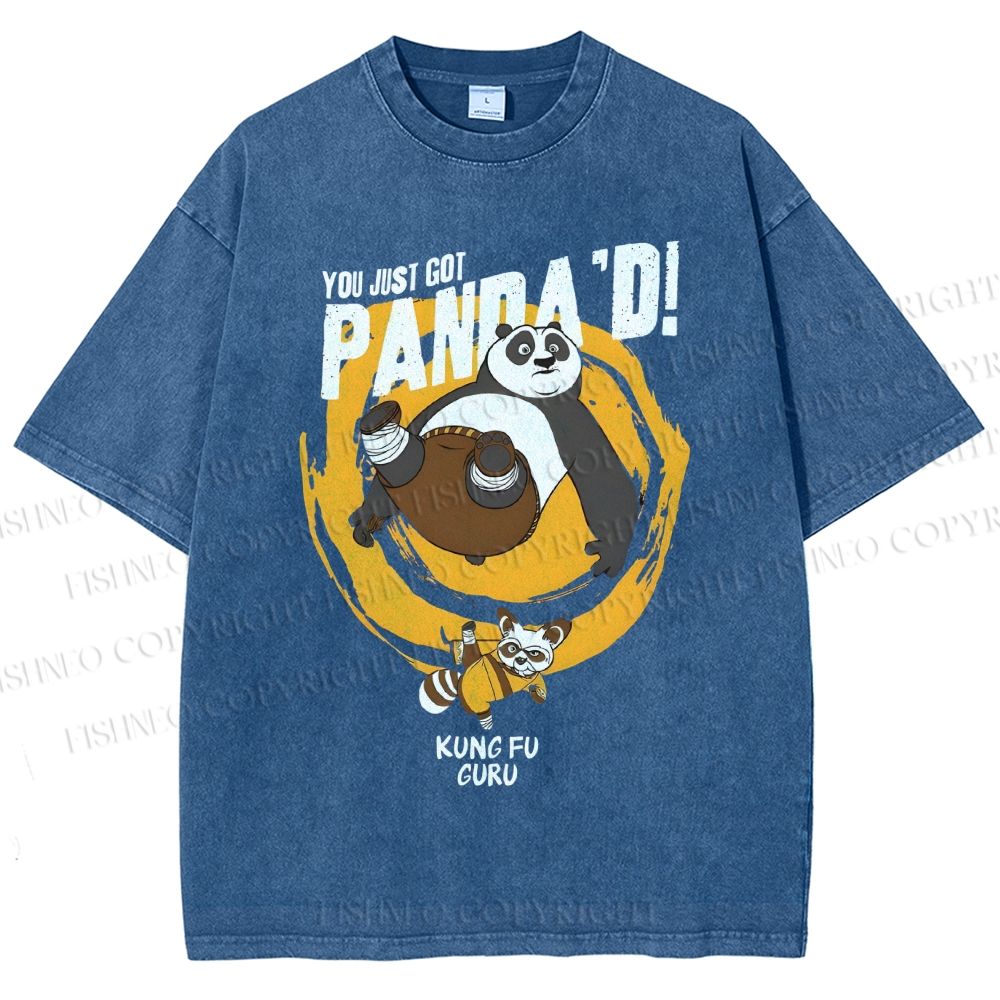 Unisex Panda Printed Washed Tee