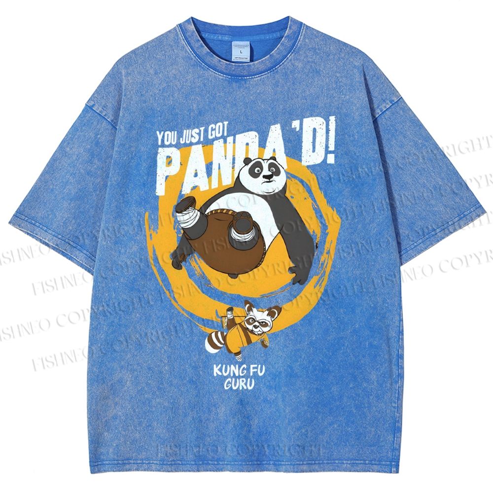 Unisex Panda Printed Washed Tee