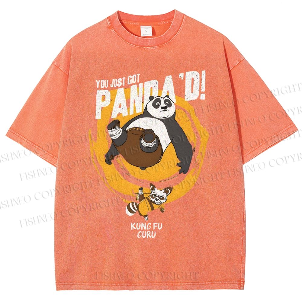 Unisex Panda Printed Washed Tee