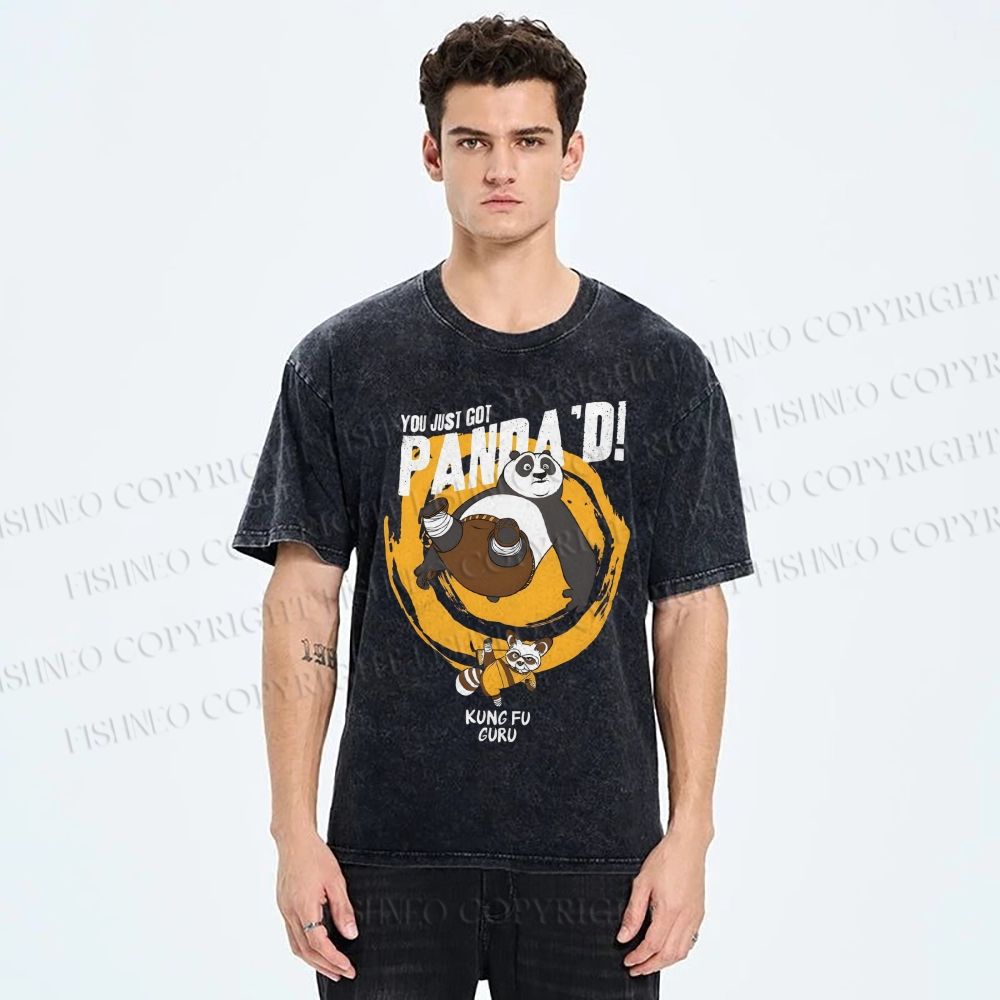 Unisex Panda Printed Washed Tee