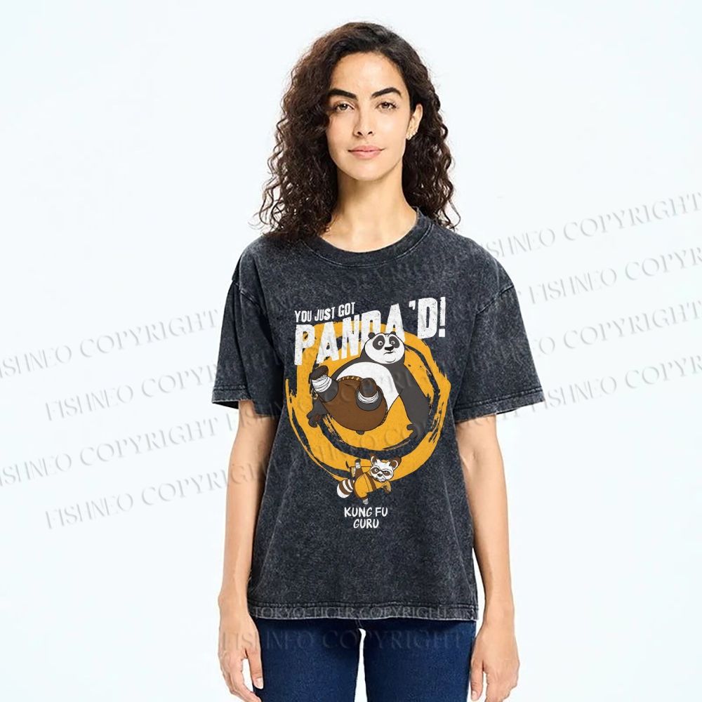 Unisex Panda Printed Washed Tee