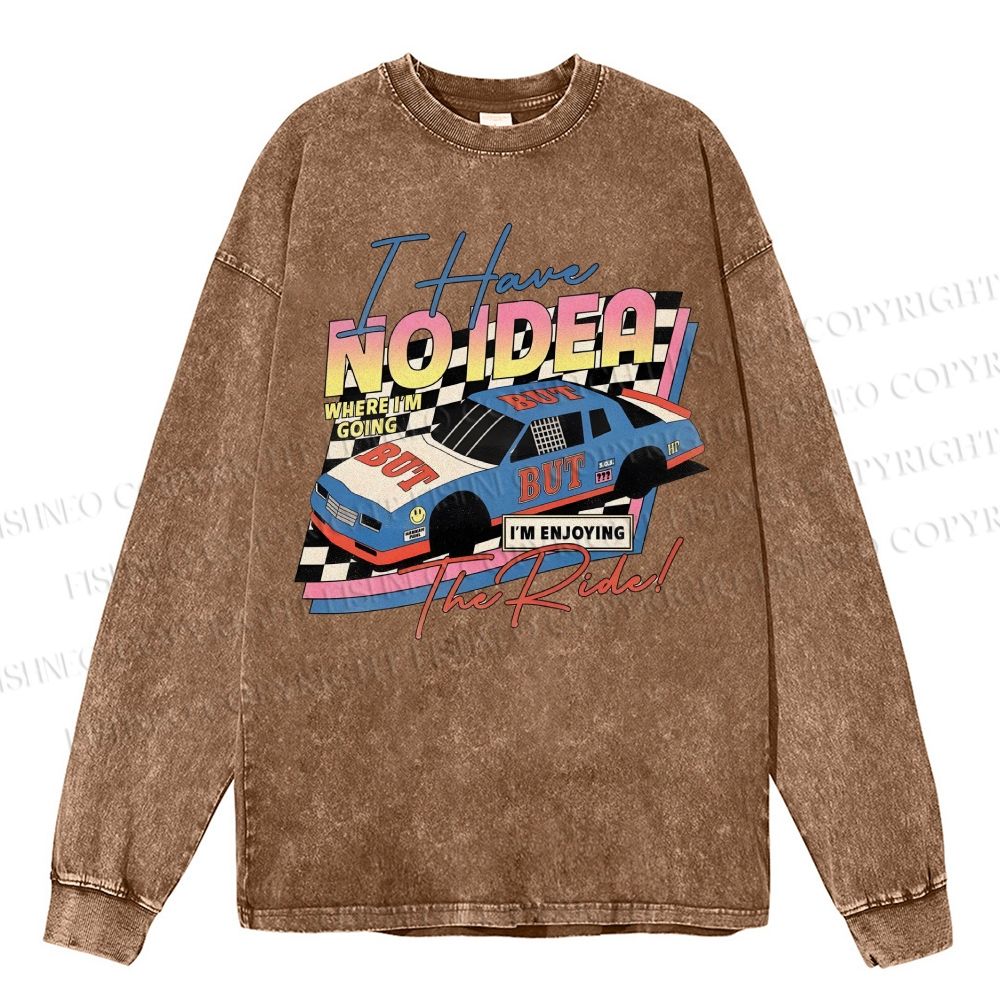 Unisex Casual Washed Racing Printed Long Sleeve T-shirt