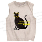Unisex Artistic Eyes Cat Printed Washed Tank Top