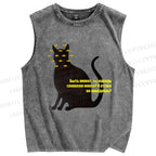 Unisex Artistic Eyes Cat Printed Washed Tank Top
