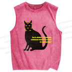 Unisex Artistic Eyes Cat Printed Washed Tank Top
