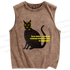 Unisex Artistic Eyes Cat Printed Washed Tank Top