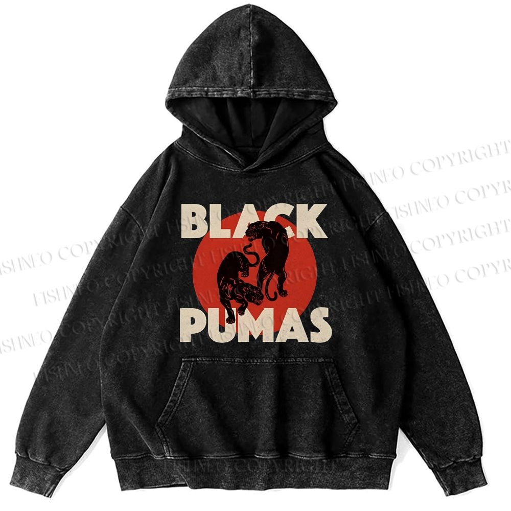 Unisex Casual Black Pumas Printed Washed Hoodie