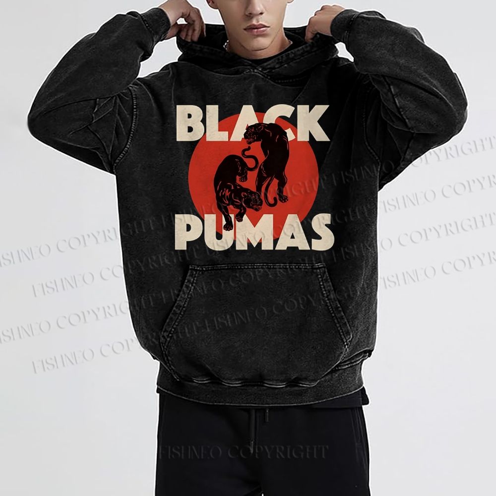 Unisex Casual Black Pumas Printed Washed Hoodie