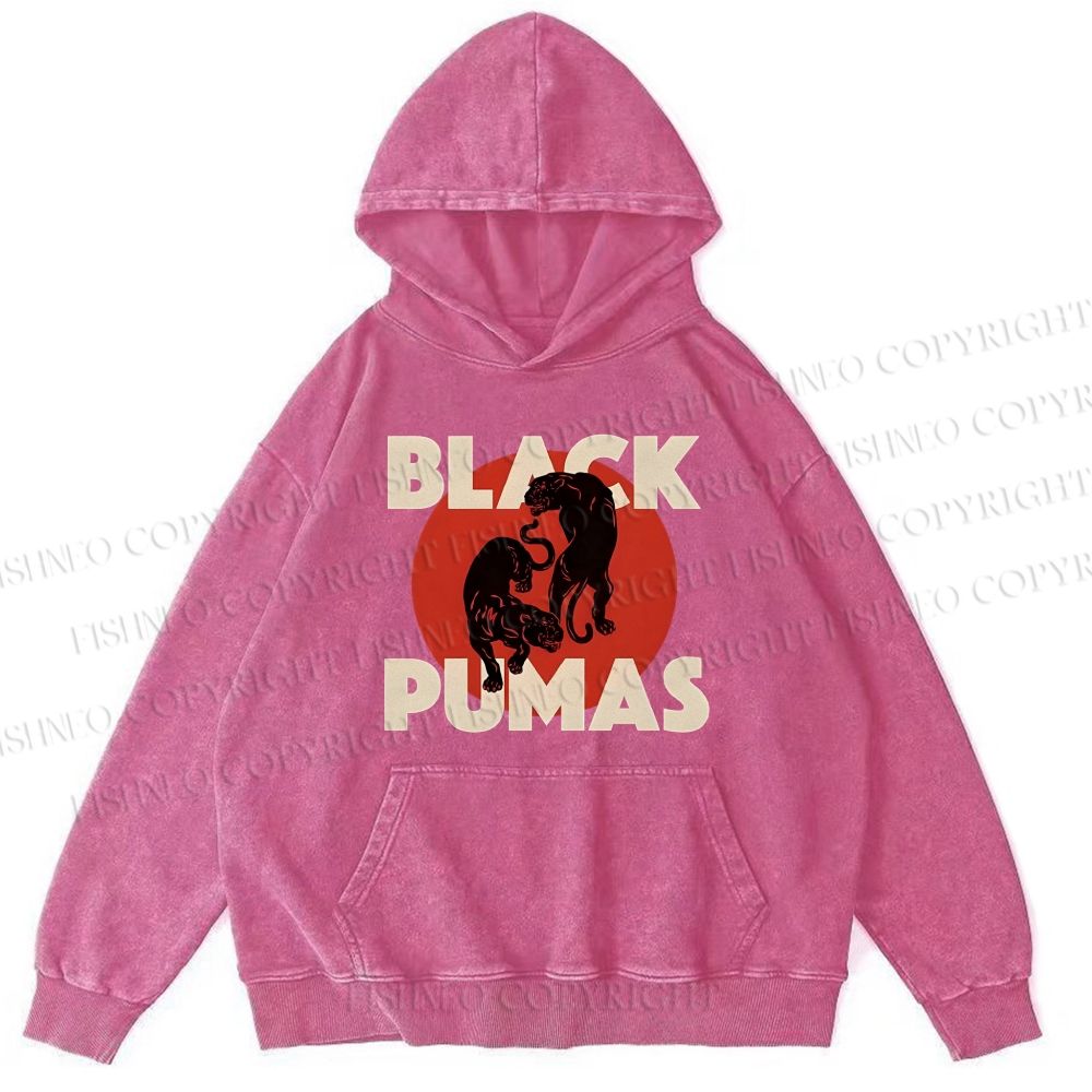 Unisex Casual Black Pumas Printed Washed Hoodie
