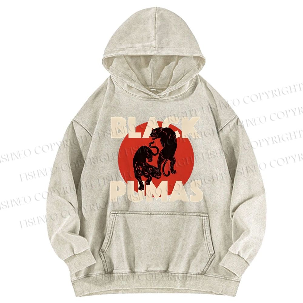 Unisex Casual Black Pumas Printed Washed Hoodie