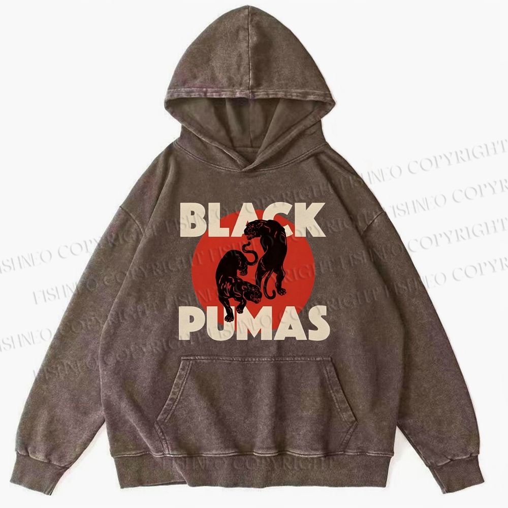 Unisex Casual Black Pumas Printed Washed Hoodie