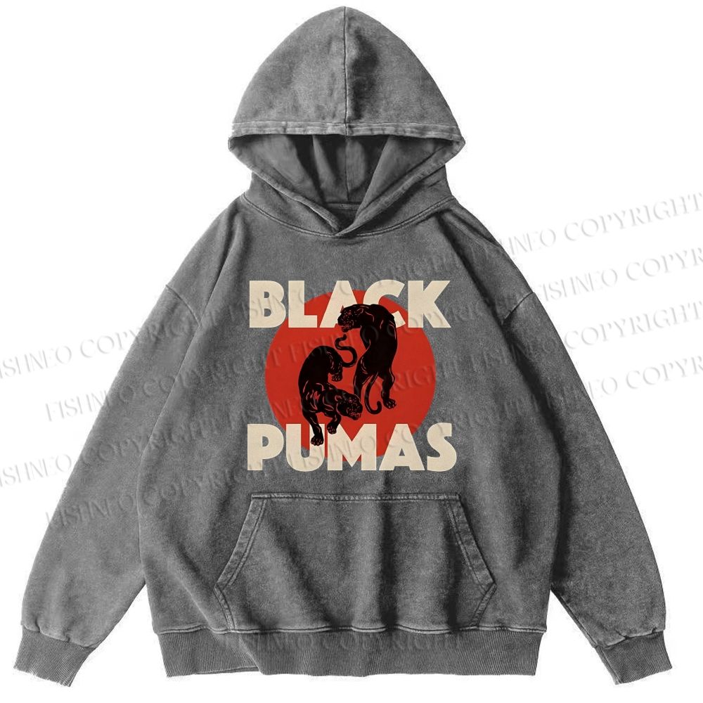 Unisex Casual Black Pumas Printed Washed Hoodie