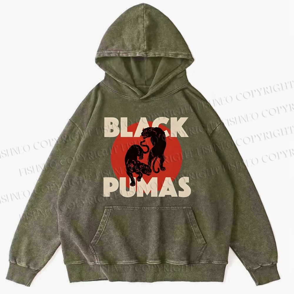Unisex Casual Black Pumas Printed Washed Hoodie