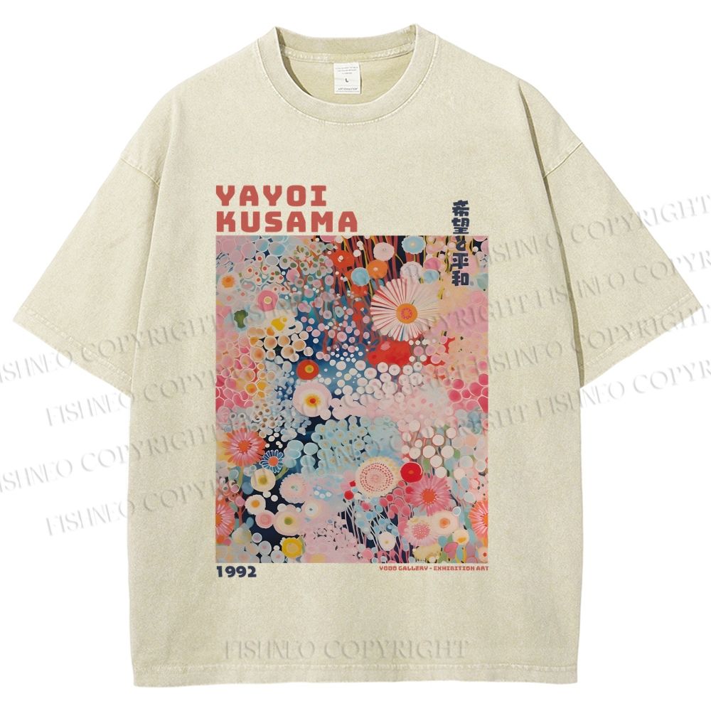 Unisex Japanese Flower Yayoi Kusama Printed Washed Tee