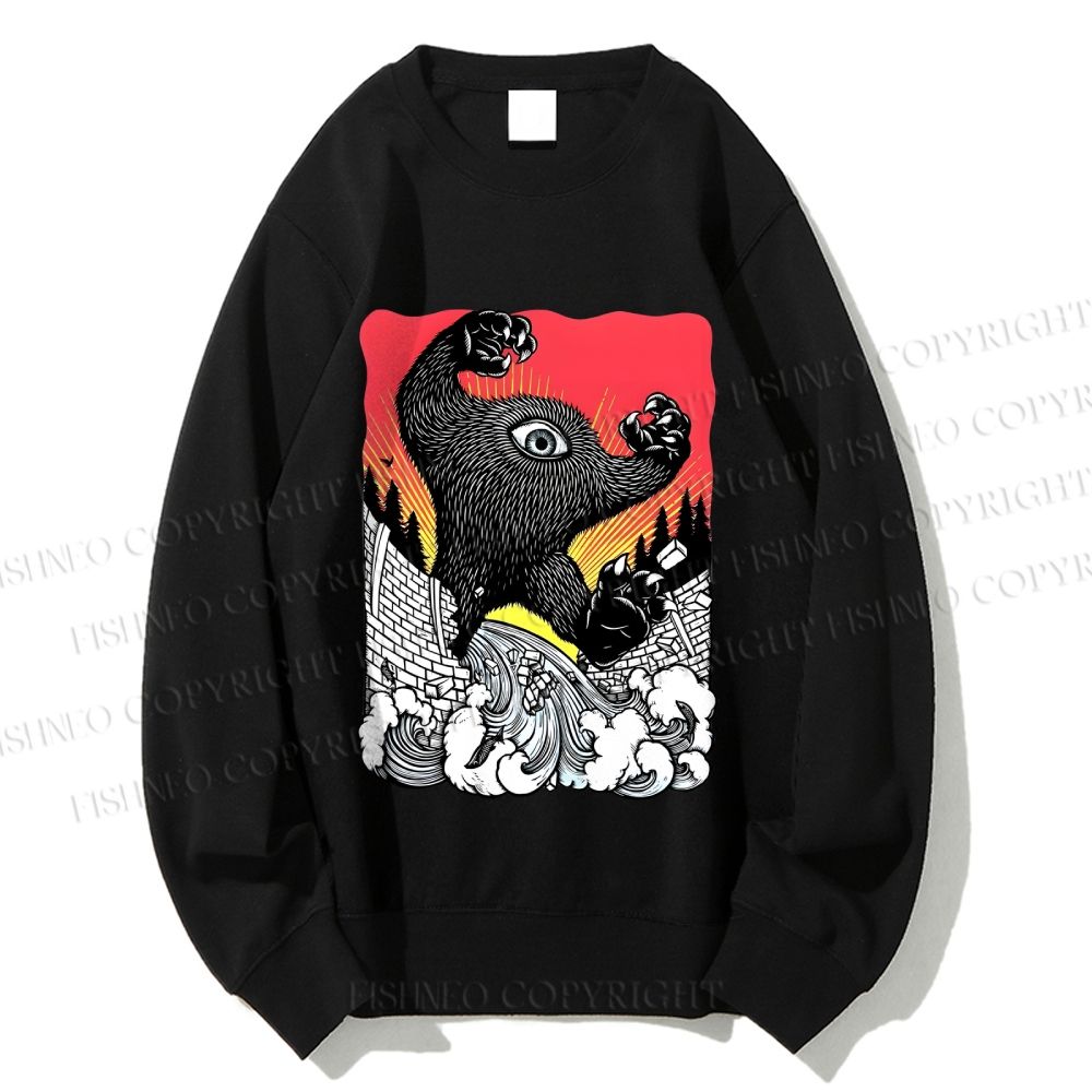 Unisex Vintage Eye Monster Printed Sweatshirt