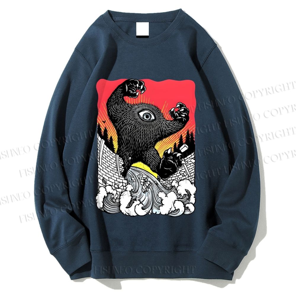 Unisex Vintage Eye Monster Printed Sweatshirt