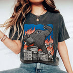 Unisex  Vintage Eye Monster Printed Washed Tee