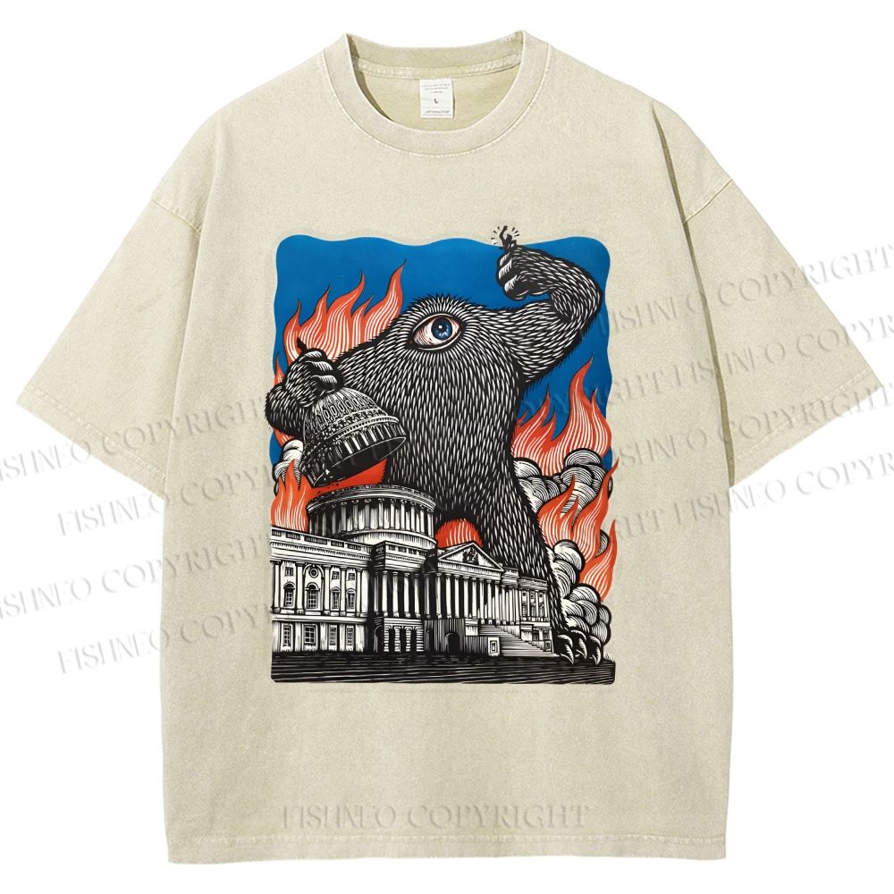 Unisex  Vintage Eye Monster Printed Washed Tee