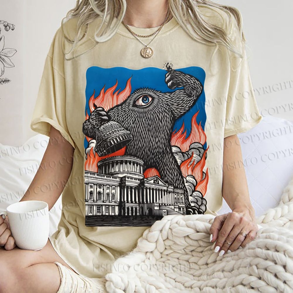 Unisex  Vintage Eye Monster Printed Washed Tee