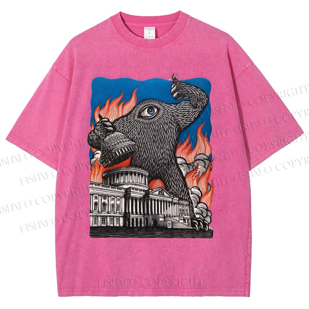 Unisex  Vintage Eye Monster Printed Washed Tee