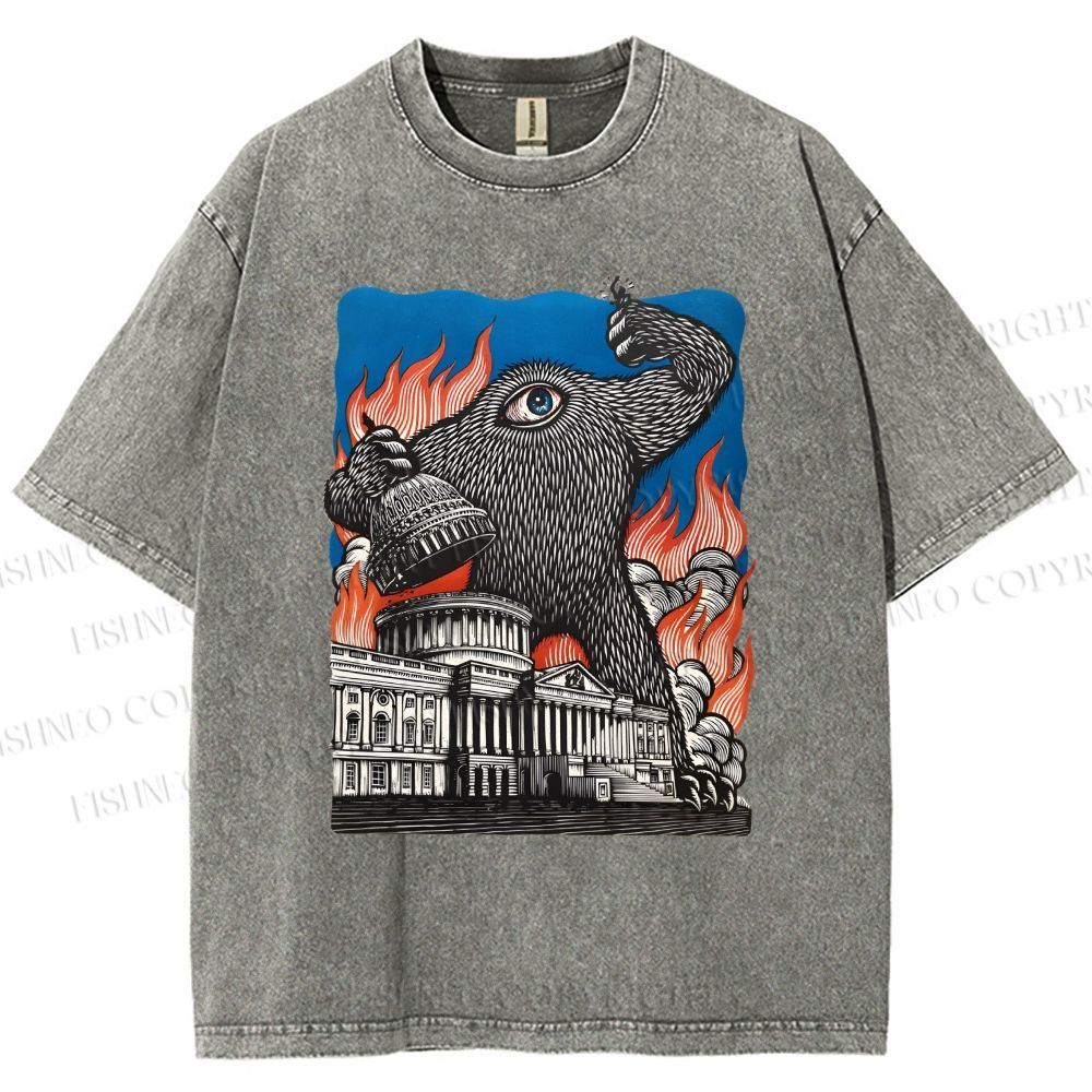 Unisex  Vintage Eye Monster Printed Washed Tee
