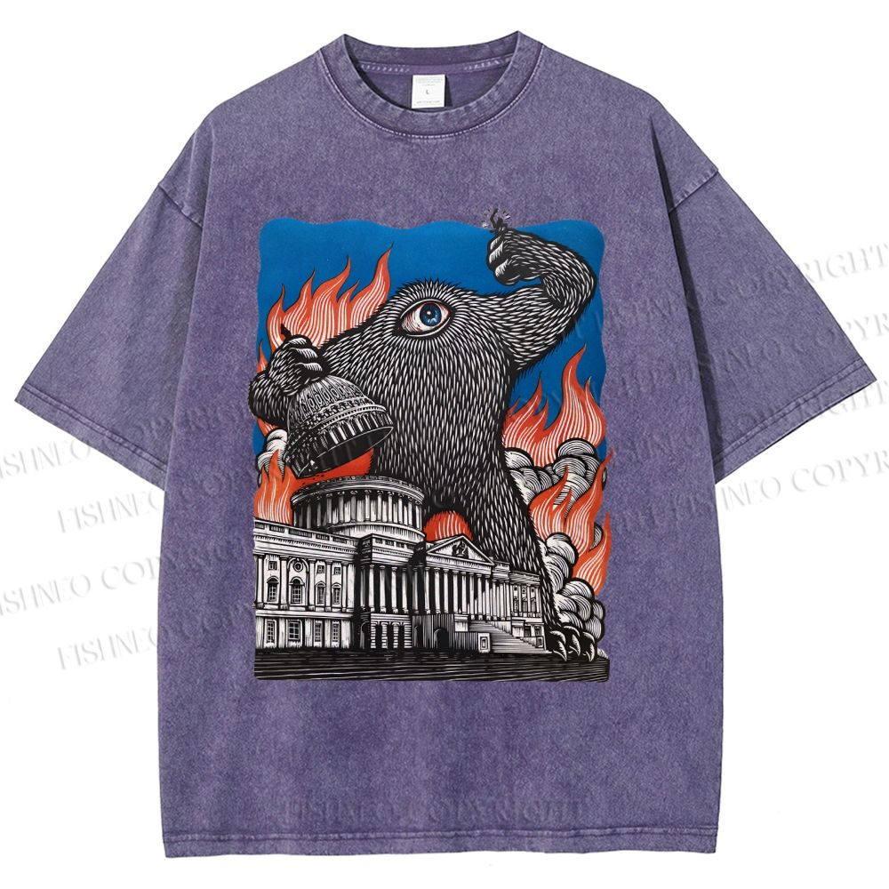 Unisex  Vintage Eye Monster Printed Washed Tee