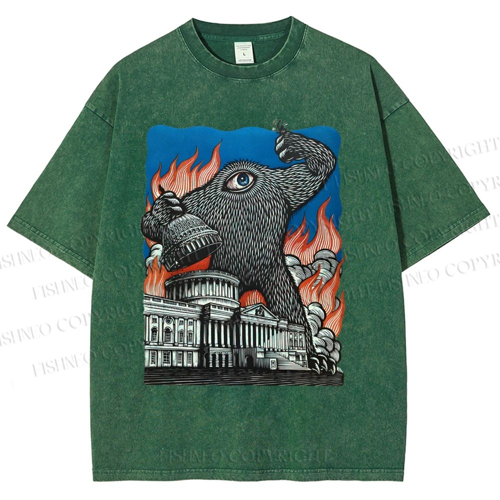 Unisex  Vintage Eye Monster Printed Washed Tee