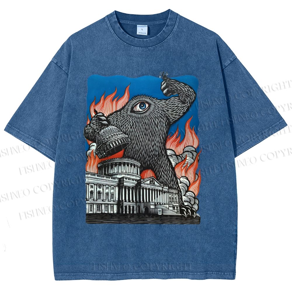 Unisex  Vintage Eye Monster Printed Washed Tee