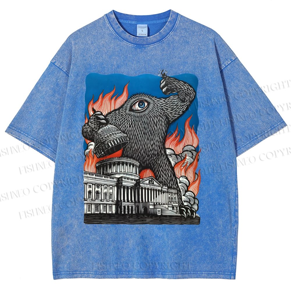 Unisex  Vintage Eye Monster Printed Washed Tee