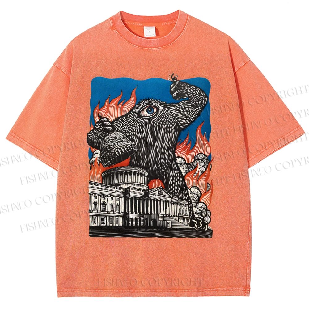 Unisex  Vintage Eye Monster Printed Washed Tee