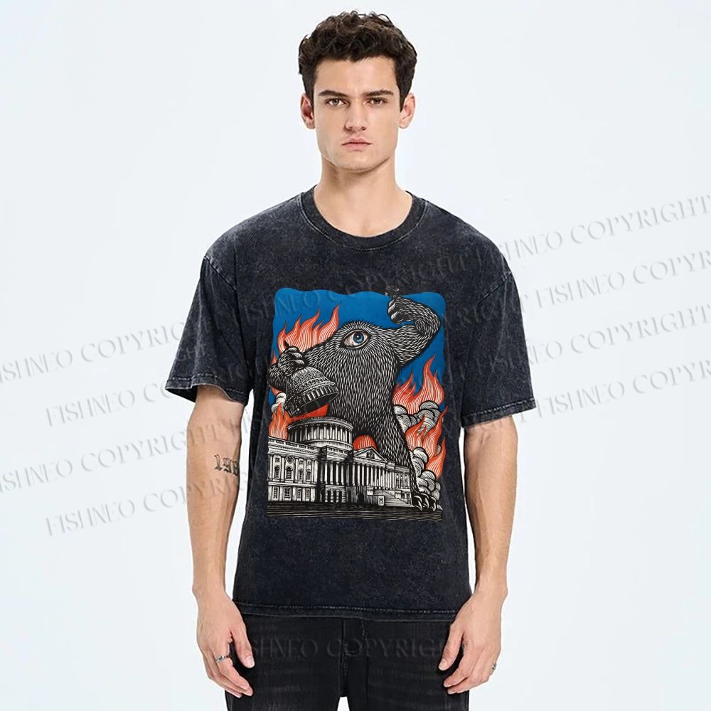 Unisex  Vintage Eye Monster Printed Washed Tee