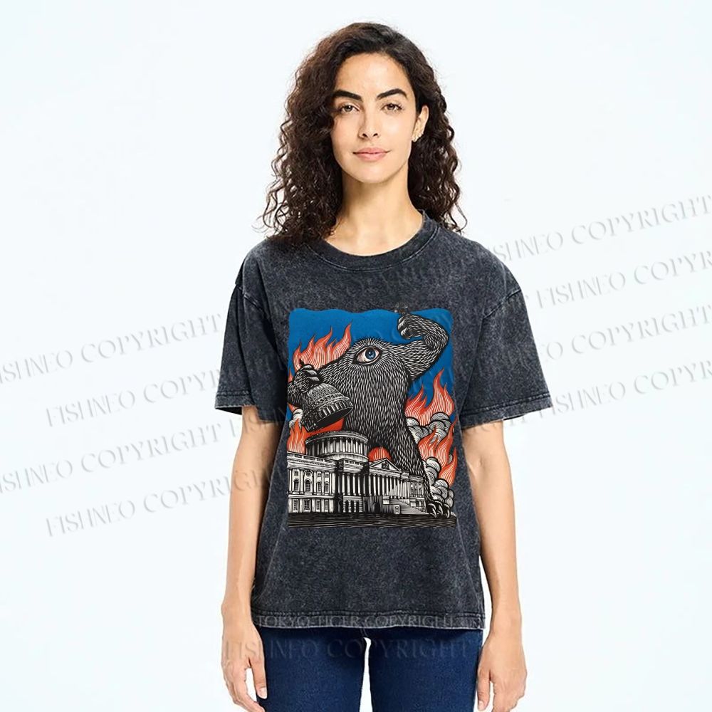 Unisex  Vintage Eye Monster Printed Washed Tee