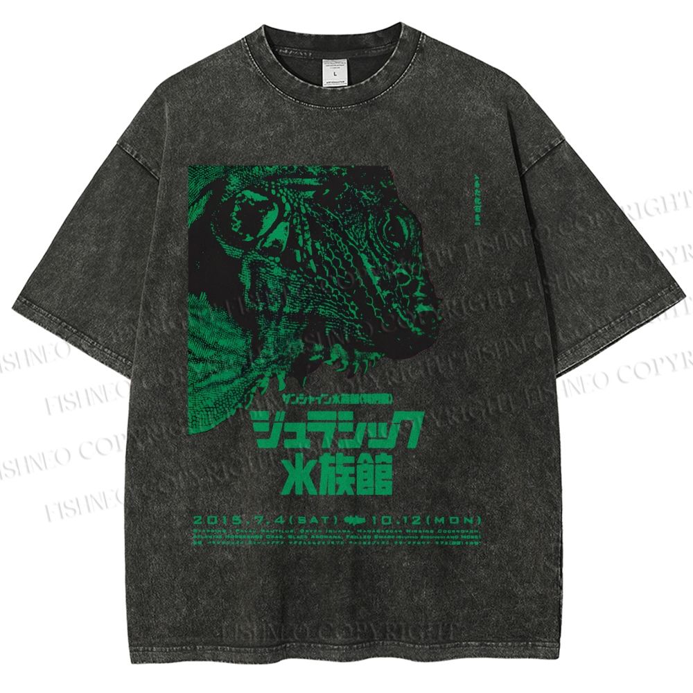 Unisex Vintage Japanese Aquarium Printed Washed Tee