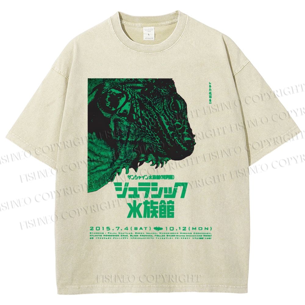 Unisex Vintage Japanese Aquarium Printed Washed Tee