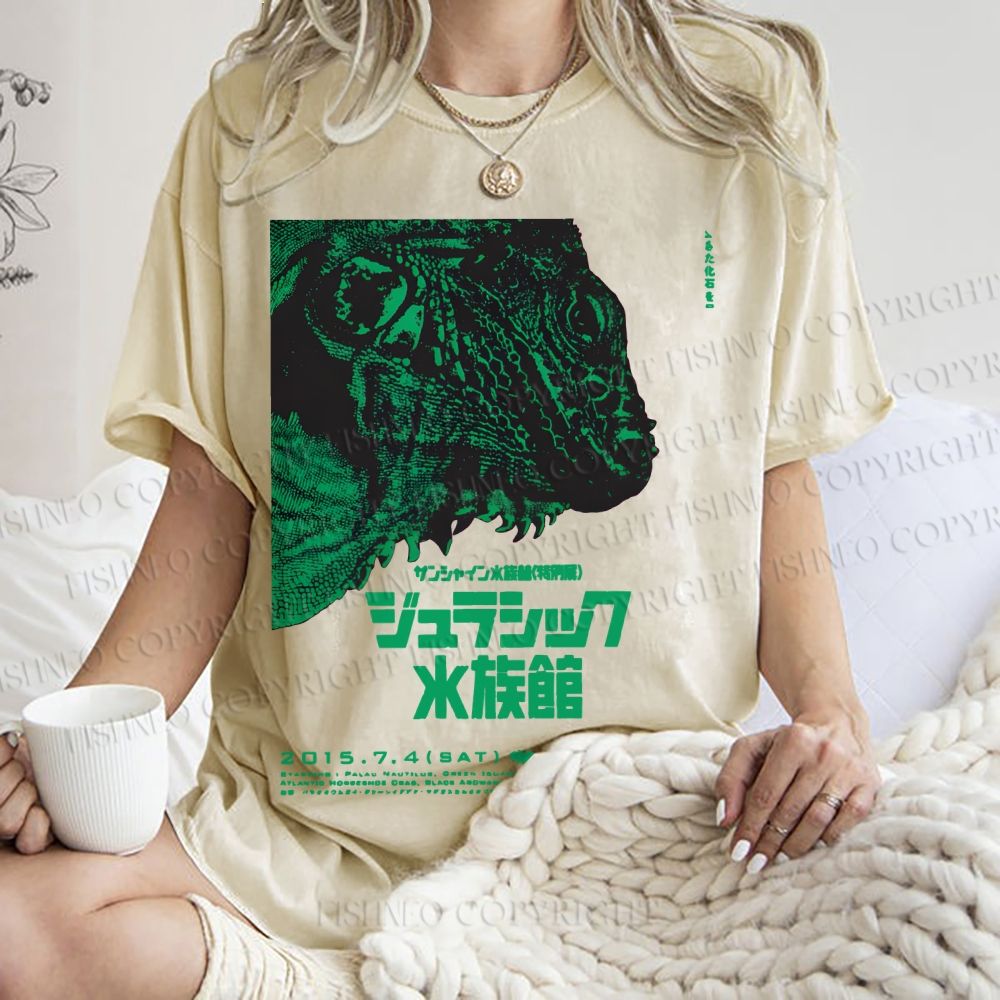 Unisex Vintage Japanese Aquarium Printed Washed Tee
