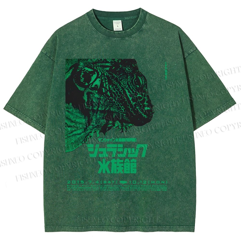 Unisex Vintage Japanese Aquarium Printed Washed Tee