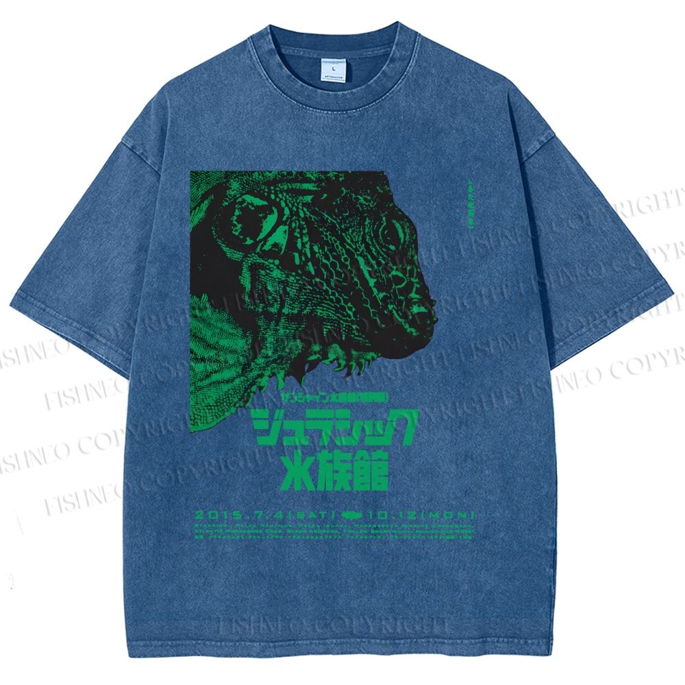 Unisex Vintage Japanese Aquarium Printed Washed Tee