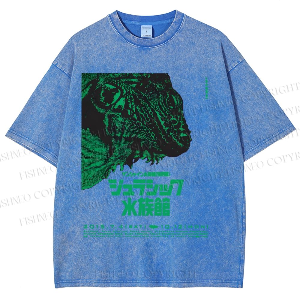 Unisex Vintage Japanese Aquarium Printed Washed Tee