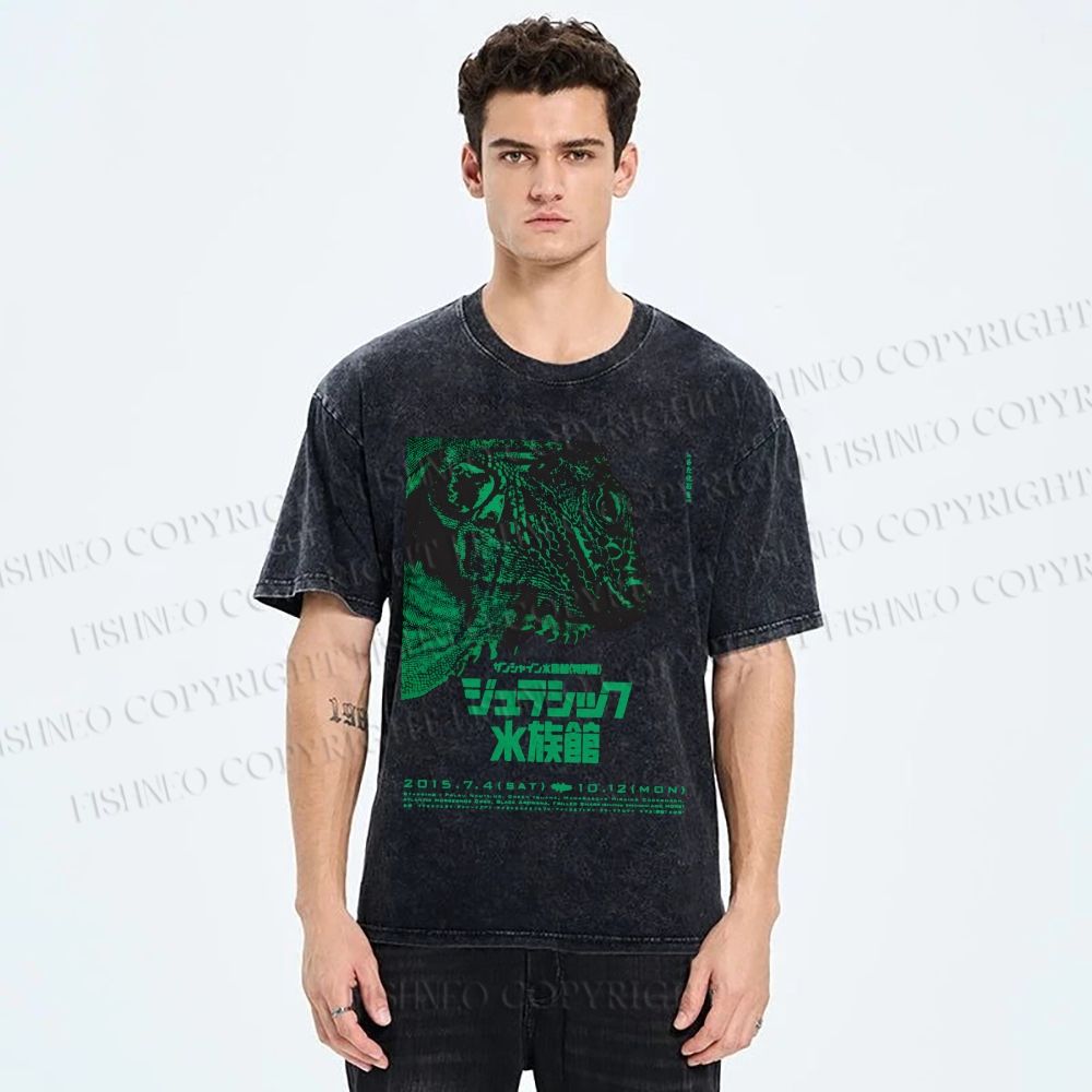 Unisex Vintage Japanese Aquarium Printed Washed Tee