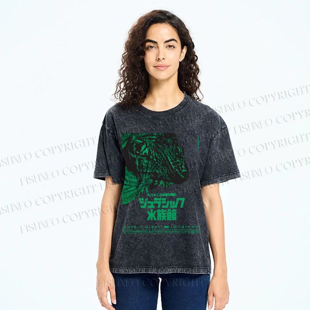 Unisex Vintage Japanese Aquarium Printed Washed Tee