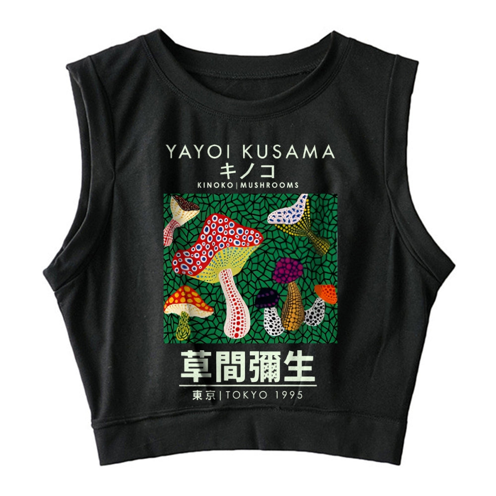 Yayoi Kusama Spotted Mushroom Vintage Sleeveless Crop Top